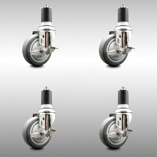 Service Caster 4 Inch 316SS Thermoplastic Rubber Swivel 1-1/2 Inch Stem Caster Set Brake SCC SCC-SS316EX20S414-TPRB-TLB-112-4 - main